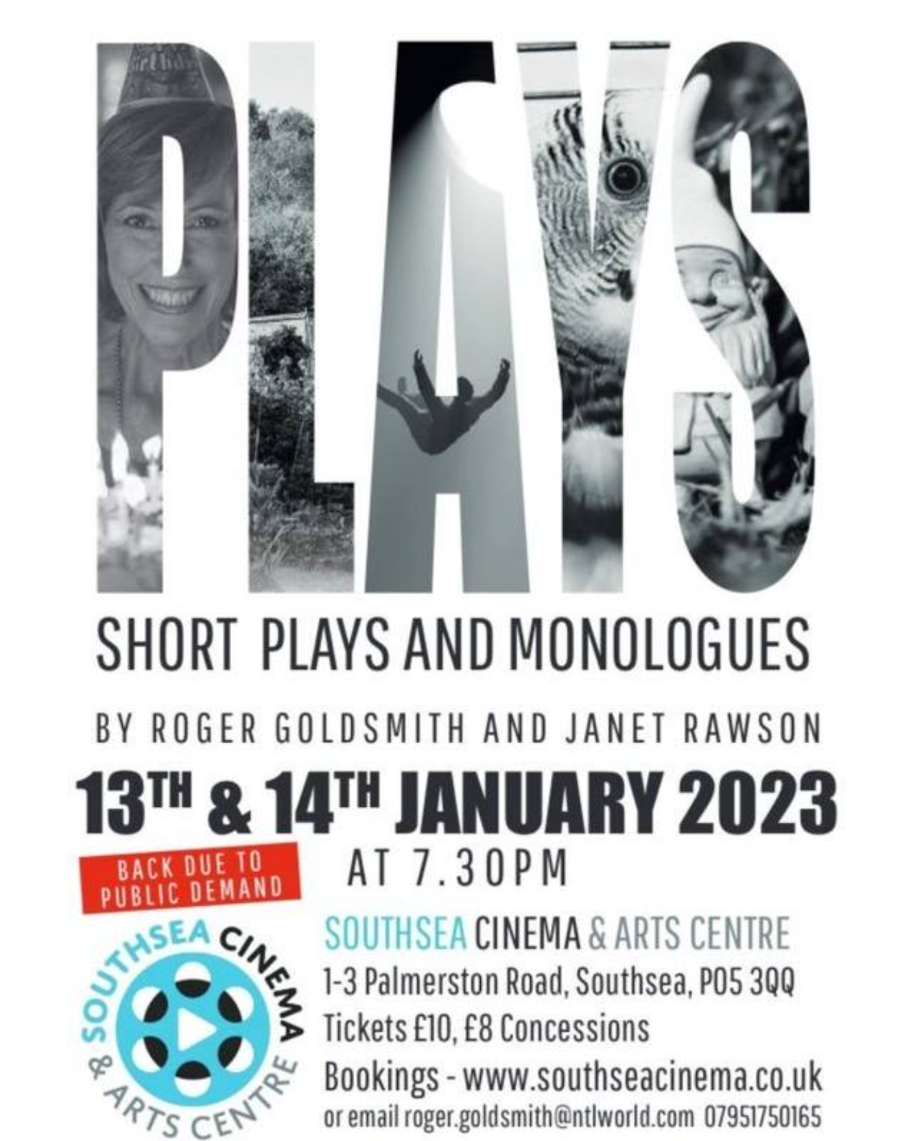 Flyer saying shorts plays and monologues 13th and 14th Jan